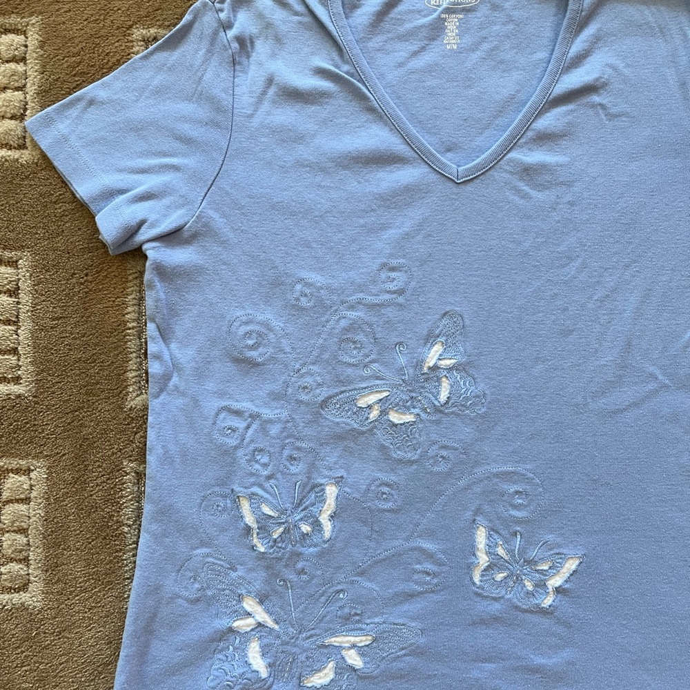 Elegant Women's V-Neck Top with Butterfly Embroidery